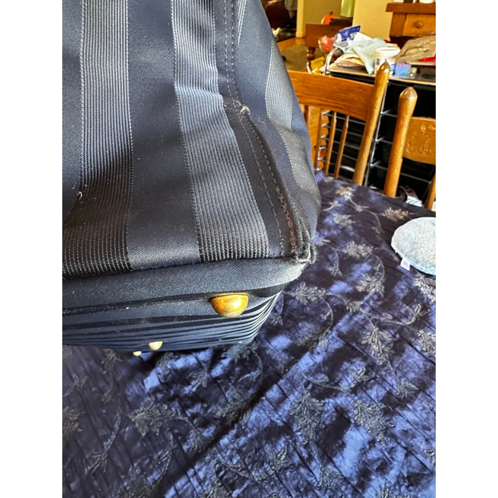 Valentino Garavani Leather & Nylon Navy Striped Travel Bag - Picture 6 of 16